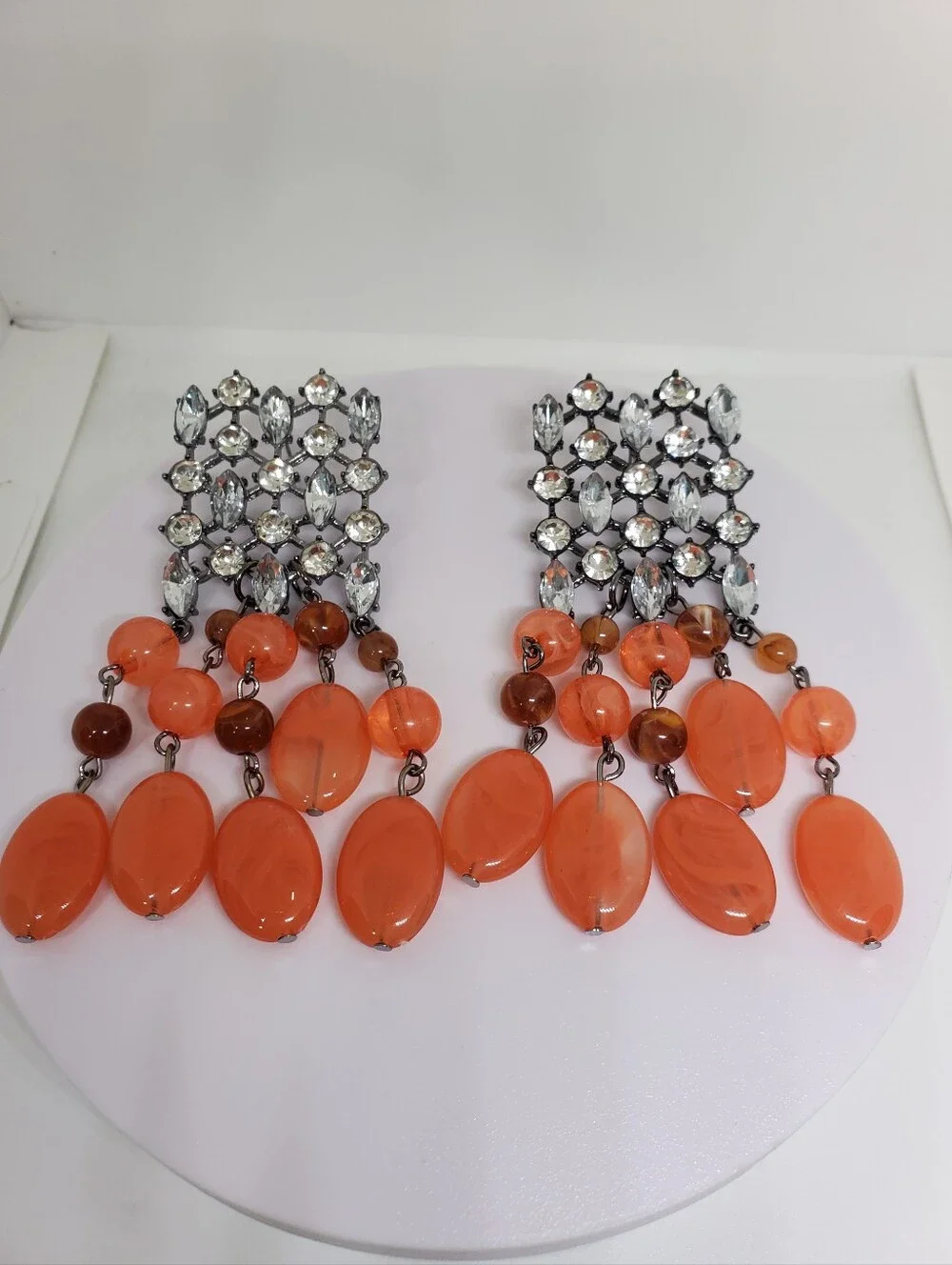 NEW! ZARA Silver Crystal and Orange Coral Beads Dangling Drop Post Earrings